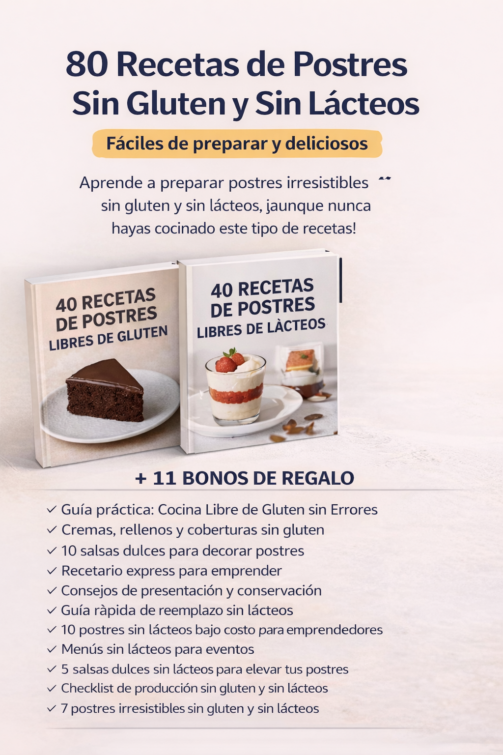 Pack 80 recetas de postres sin Gluten y sin Lácteos